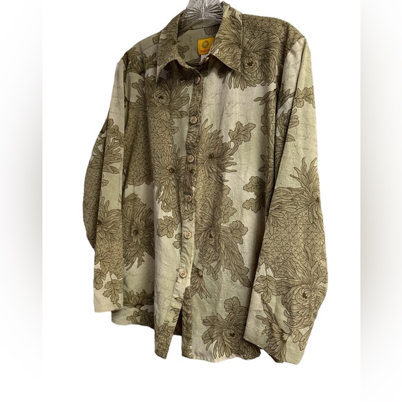 Ruby Rd Fall Button Down Top Khaki Jungle Safari Earthy Long Sleeve Size 10 - Picture 5 of 16